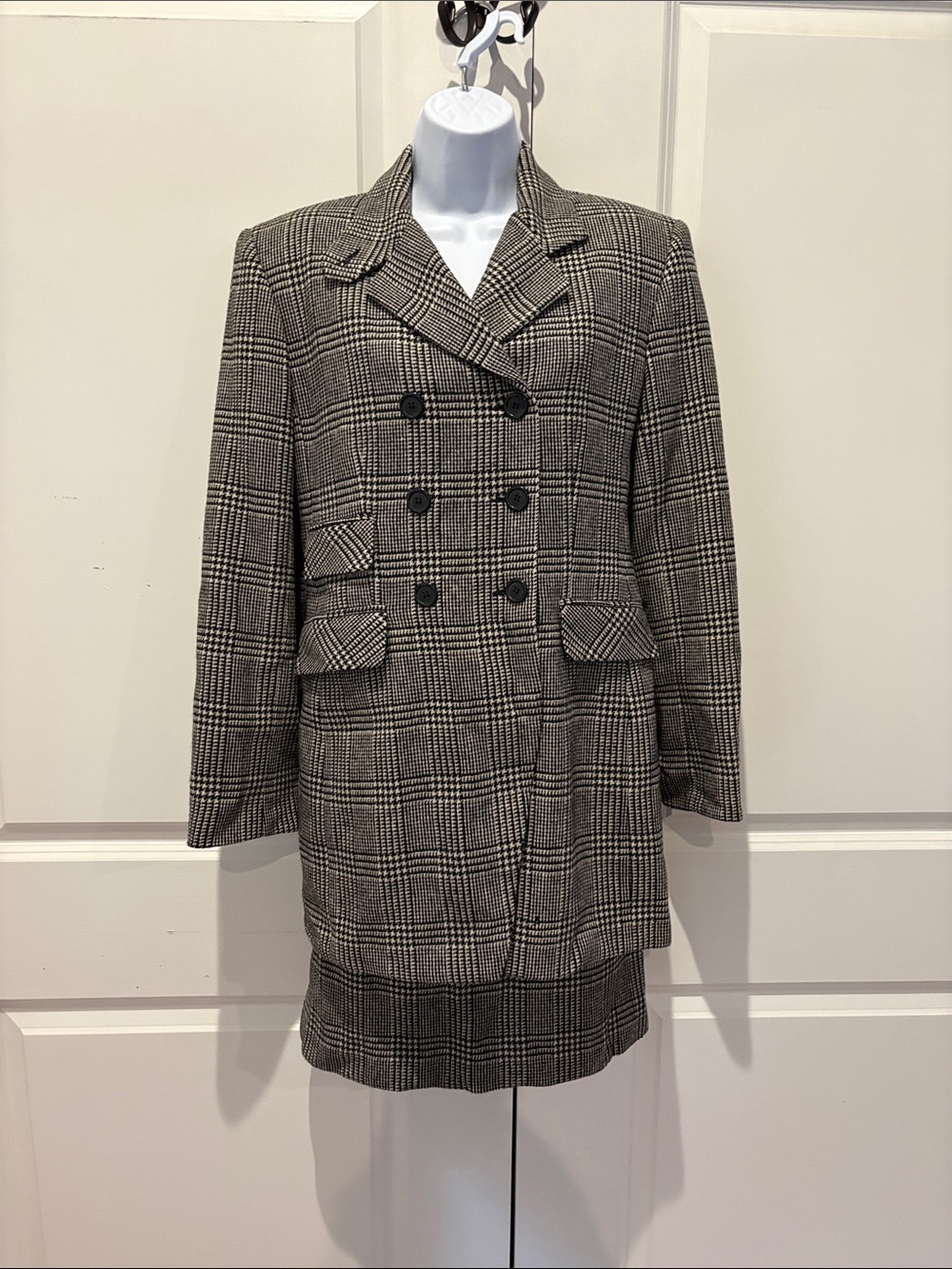 90’s Checked Double-Breasted Women's Blazer - Black & White